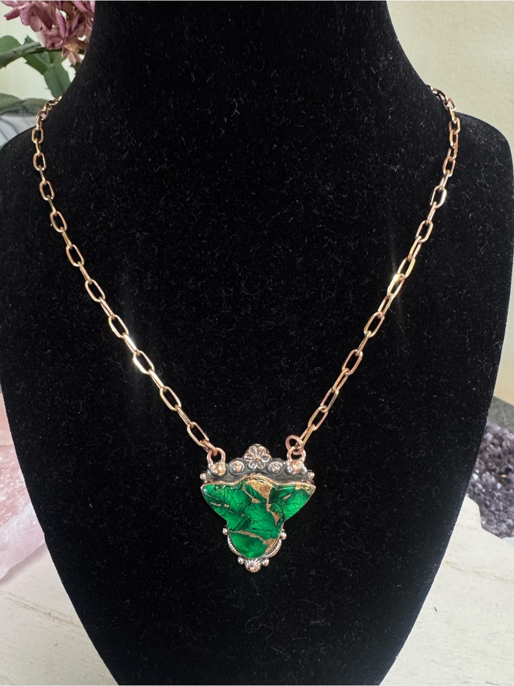 20” COPPER Kingman Irish Dahlia Cow Head Pendant Necklace - Southwestern Style